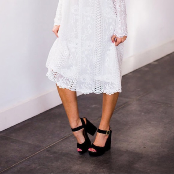 NWB Black Vegan Suede Peep Toe Platform Heels - Picture 8 of 8